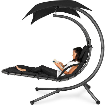 Black Single Person Modern Chaise Lounger Hammock Chair Porch Swing
