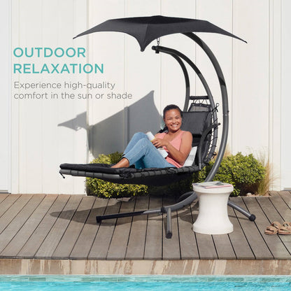 Black Single Person Modern Chaise Lounger Hammock Chair Porch Swing