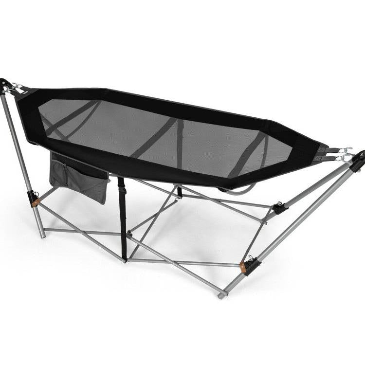 Black Portable Camping Foldable Hammock with Stand Carry Case