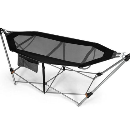 Black Portable Camping Foldable Hammock with Stand Carry Case
