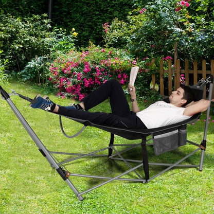 Black Portable Camping Foldable Hammock with Stand Carry Case