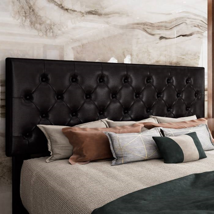 Full Size Adjustable Height Black Faux Leather Tufted Low Profile Platform Bed