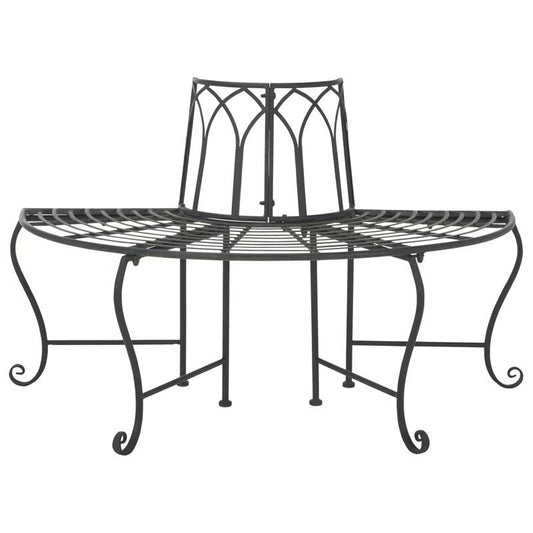 Half-Circle Outdoor Patio Garden Black Wrought Iron Tree Bench