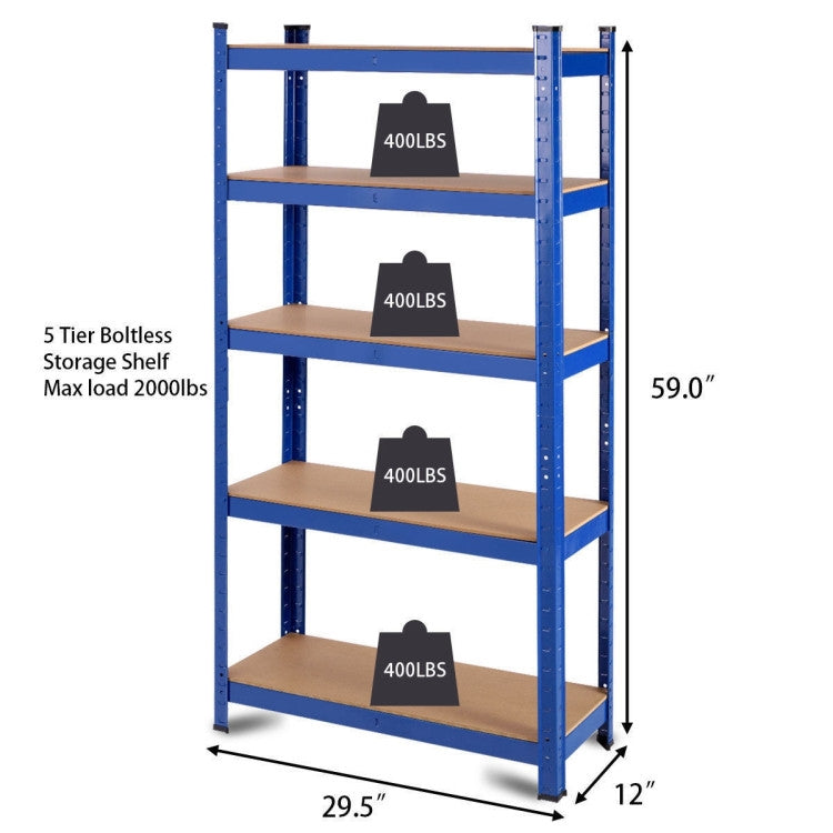 Blue Heavy Duty Steel 5 Tier Garage Adjustable Shelving Storage Rack