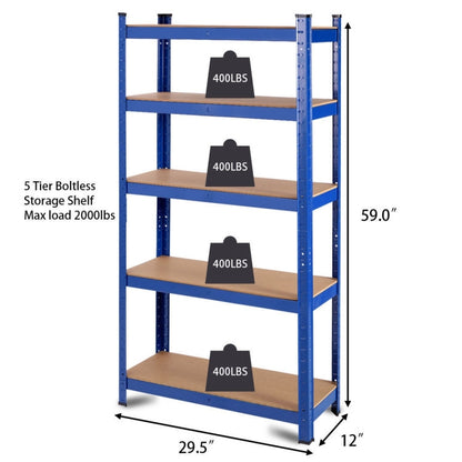 Blue Heavy Duty Steel 5 Tier Garage Adjustable Shelving Storage Rack