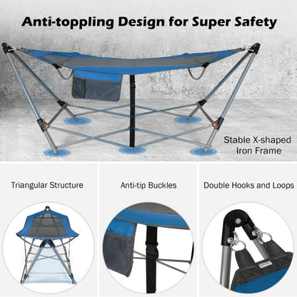 Blue Portable Camping Foldable Hammock with Stand Carry Case