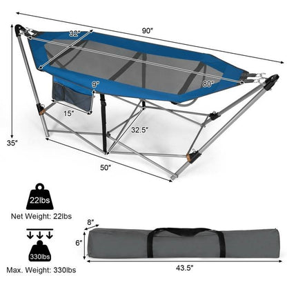 Blue Portable Camping Foldable Hammock with Stand Carry Case