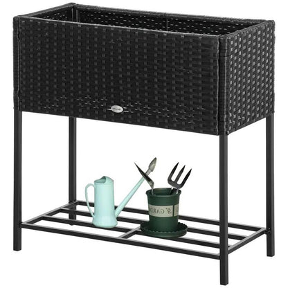 Black Elevated Modern Rattan Wicker Raised Garden Planter Box