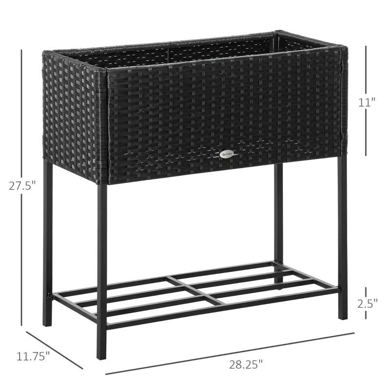 Black Elevated Modern Rattan Wicker Raised Garden Planter Box