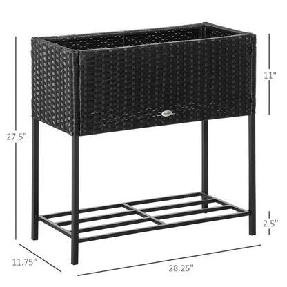 Black Elevated Modern Rattan Wicker Raised Garden Planter Box