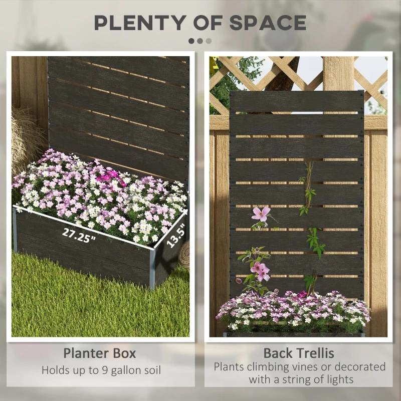Black Wood-Plastic Composite Raised Bed with Slatted Fence Trellis