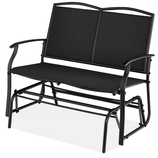 2 Seater Mesh Patio Loveseat Swing Glider Rocker with Armrests in Black