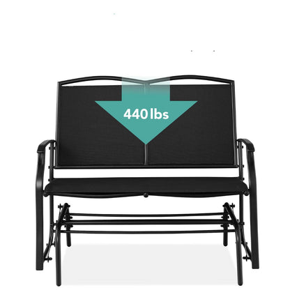 2 Seater Mesh Patio Loveseat Swing Glider Rocker with Armrests in Black