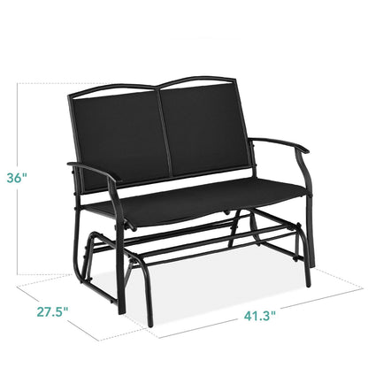 2 Seater Mesh Patio Loveseat Swing Glider Rocker with Armrests in Black