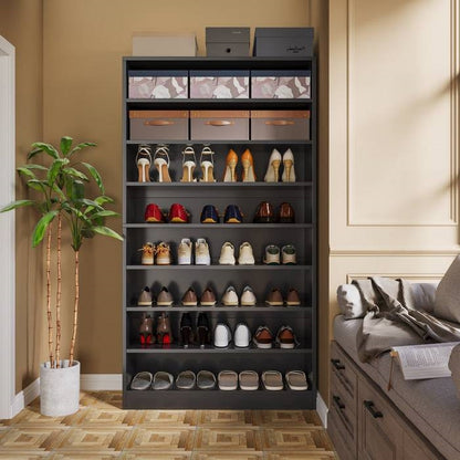 9 Tier Black Wood Shoe Storage Cabinet, Holds Up To 45 Pairs