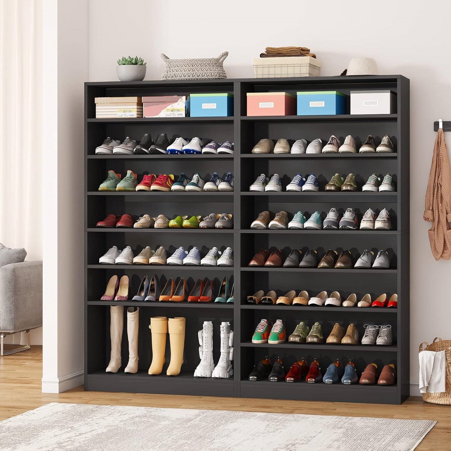9 Tier Black Wood Shoe Storage Cabinet, Holds Up To 45 Pairs