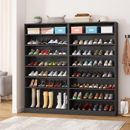 9 Tier Black Wood Shoe Storage Cabinet, Holds Up To 45 Pairs