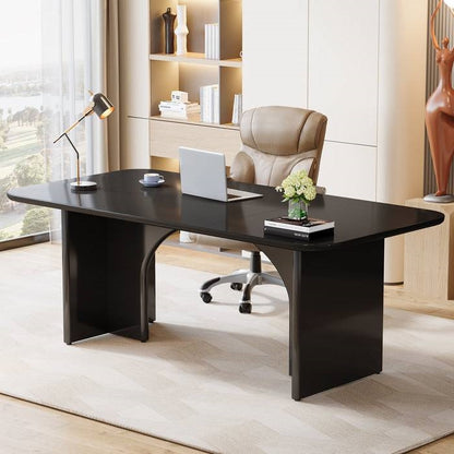 Modern Black Extra Large Executive Desk with Arch Design Legs