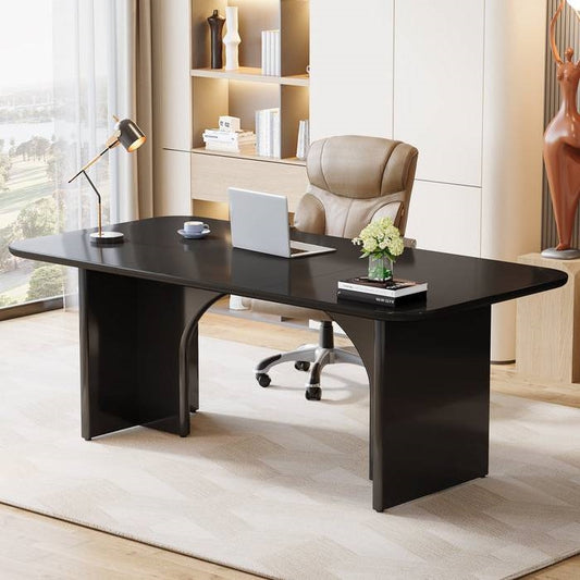 Modern Black Extra Large Executive Desk with Arch Design Legs