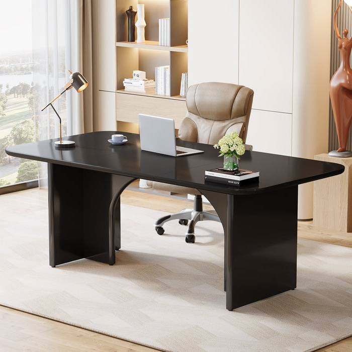 Modern Black Extra Large Executive Desk with Arch Design Legs