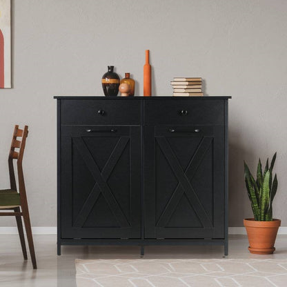 Black Multipurpose 2 Drawer / 2 Tilt Out 10gL Kitchen Laundry Trash/Recycle Storage
