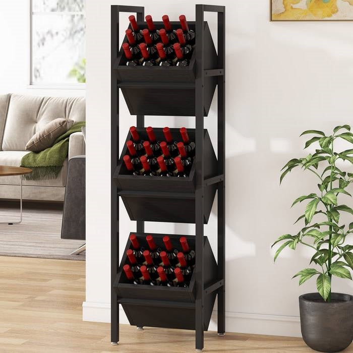Black Industrial 3 Bin 36 Bottle Wine Storage Stand