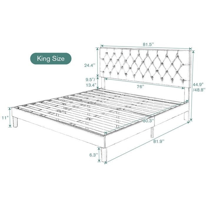 King Size Adjustable Height Black Faux Leather Tufted Low Profile Platform Bed