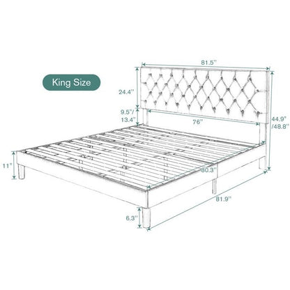 King Size Adjustable Height Black Faux Leather Tufted Low Profile Platform Bed