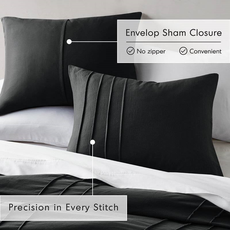 King Size Microfiber Pleated Soft Washed Comforter Set Black
