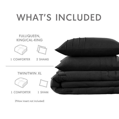 King Size Microfiber Pleated Soft Washed Comforter Set Black