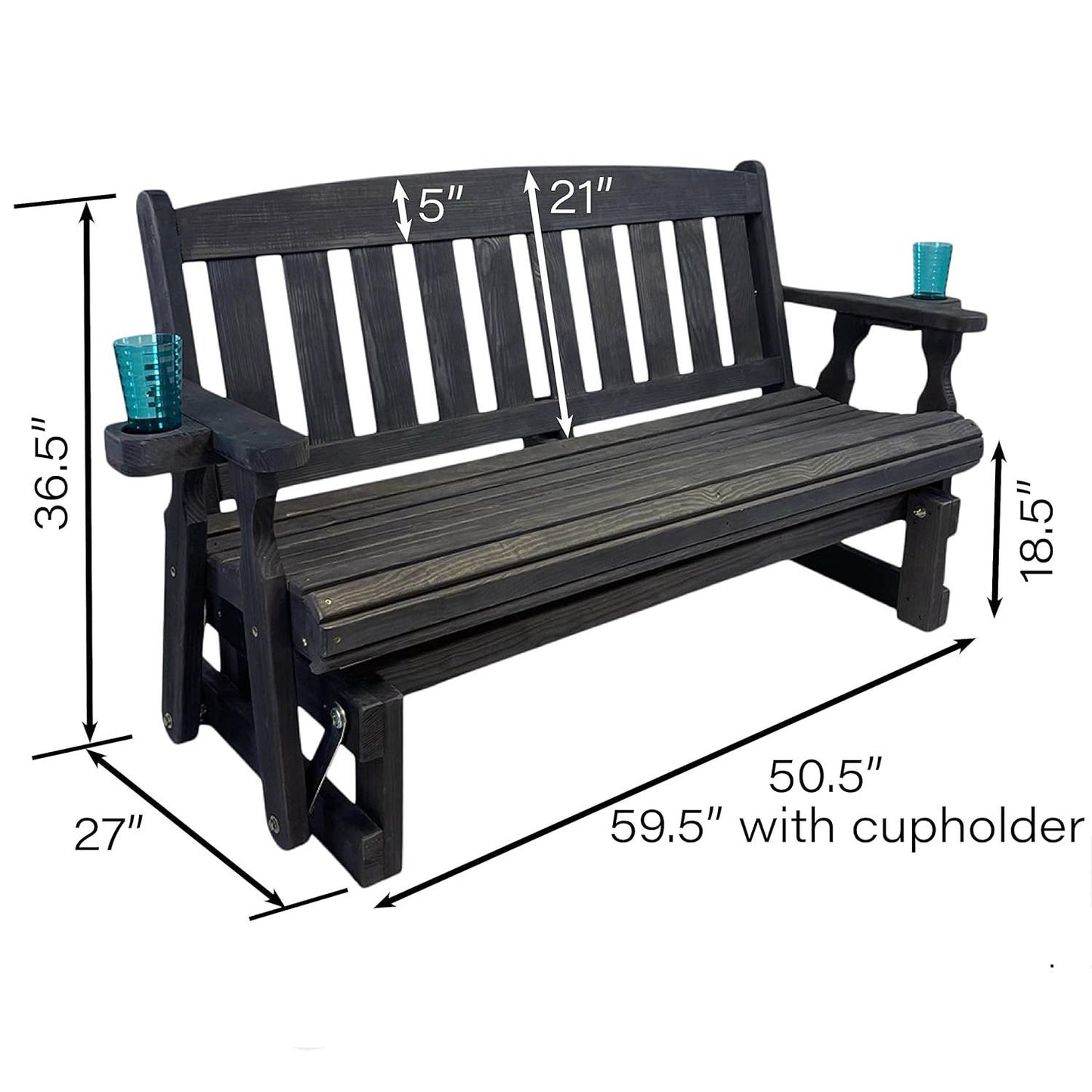 Made In USA 4ft Handmade Amish Heavy Duty Porch Glider Black