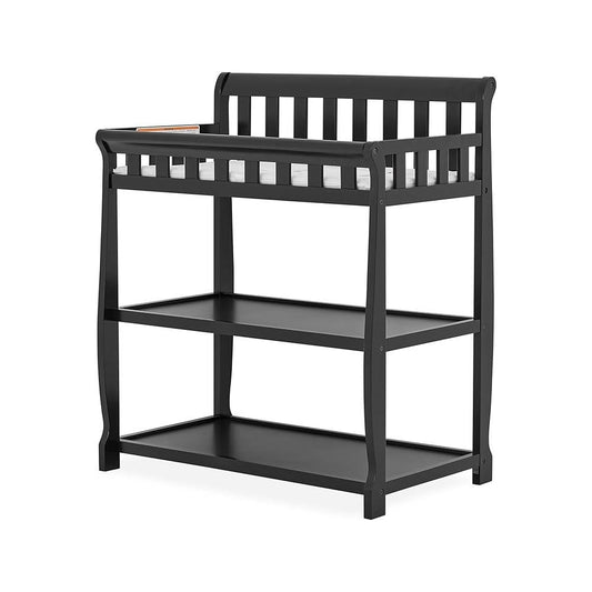 Modern Black Wooden Baby Changing Table with Safety Rail Pad and Strap
