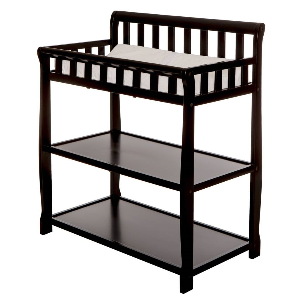 Modern Black Wooden Baby Changing Table with Safety Rail Pad and Strap
