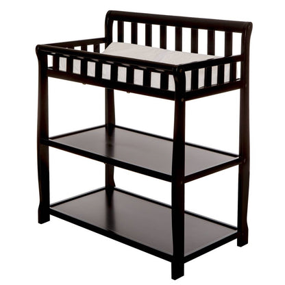 Modern Black Wooden Baby Changing Table with Safety Rail Pad and Strap