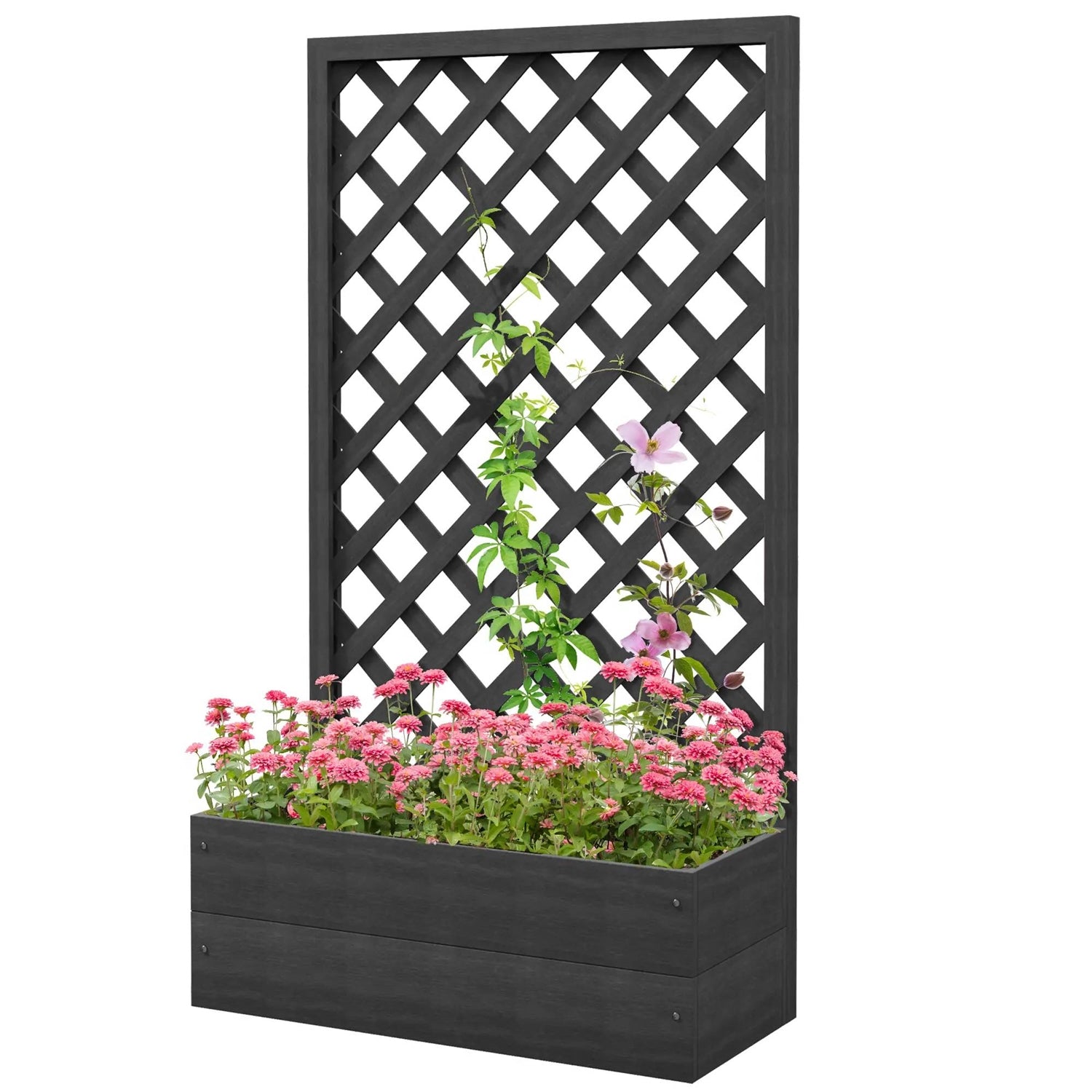Outdoor Black Wooden Lattice Trellis Raised Garden Bed Planter Box