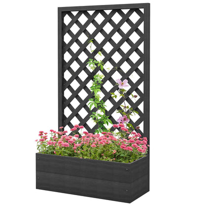 Outdoor Black Wooden Lattice Trellis Raised Garden Bed Planter Box