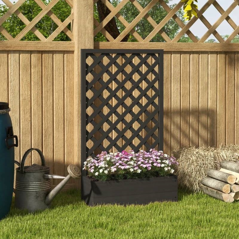 Outdoor Black Wooden Lattice Trellis Raised Garden Bed Planter Box