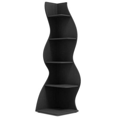 Modern Whimsical 5 Shelf Corner Bookcase Stand Black Wood Finish