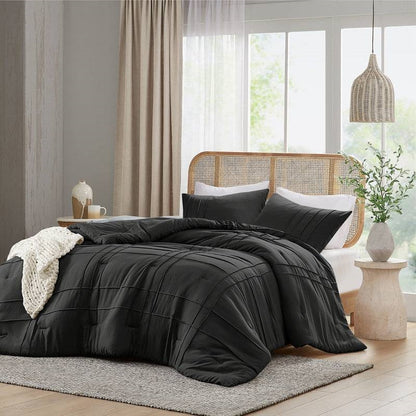 Twin/Twin XL Microfiber Pleated Soft Washed Comforter Set Black