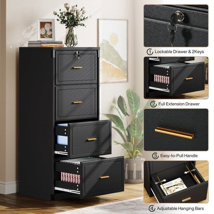 Black 4 Storage Vertical Lockable File Cabinet