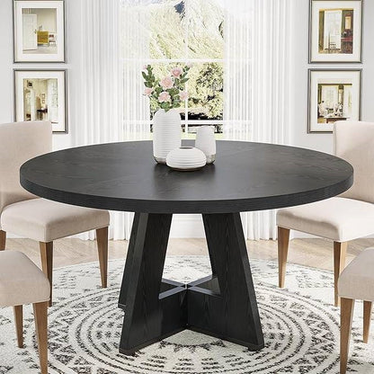 Farmhouse Retro Black Round 47-in Wooden Kitchen Table