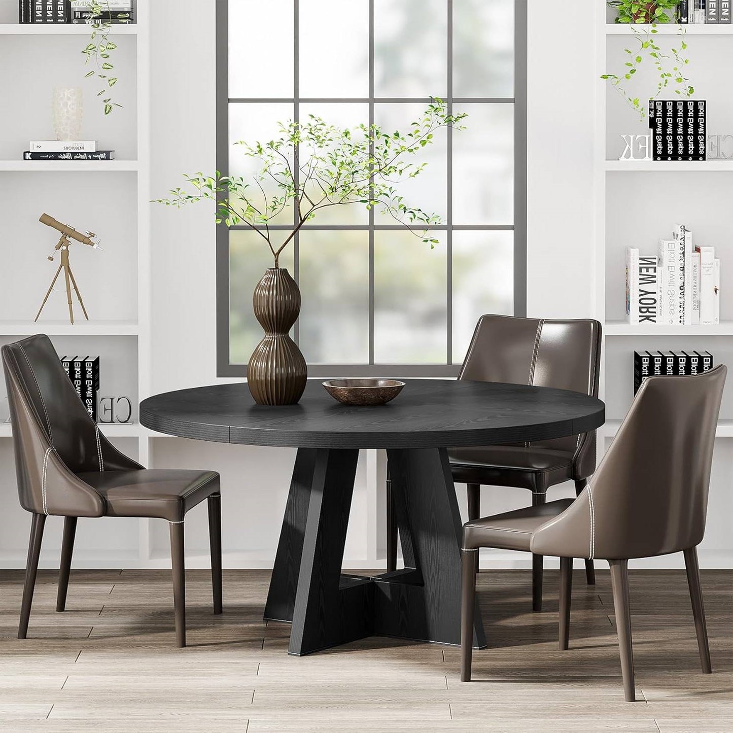Farmhouse Retro Black Round 47-in Wooden Kitchen Table