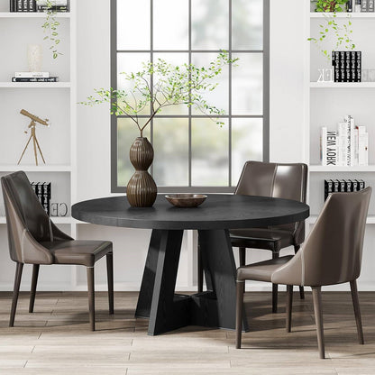 Farmhouse Retro Black Round 47-in Wooden Kitchen Table