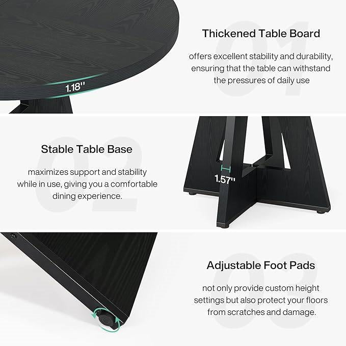 Farmhouse Retro Black Round 47-in Wooden Kitchen Table