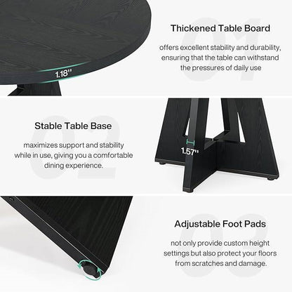 Farmhouse Retro Black Round 47-in Wooden Kitchen Table