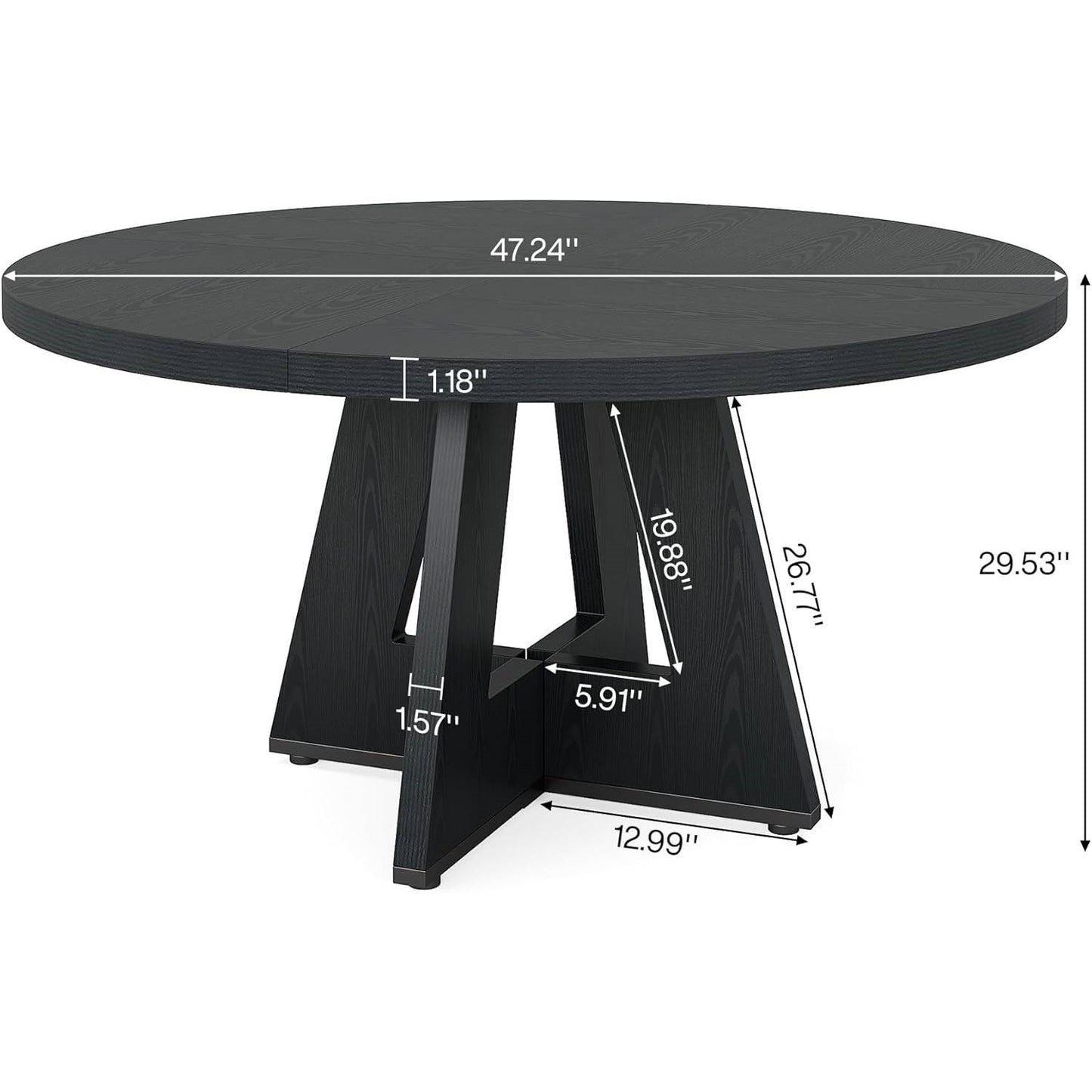 Farmhouse Retro Black Round 47-in Wooden Kitchen Table