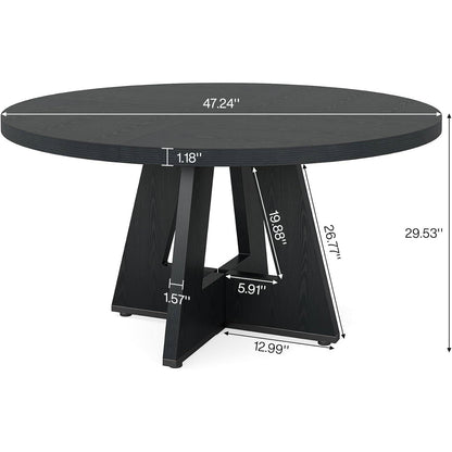 Farmhouse Retro Black Round 47-in Wooden Kitchen Table