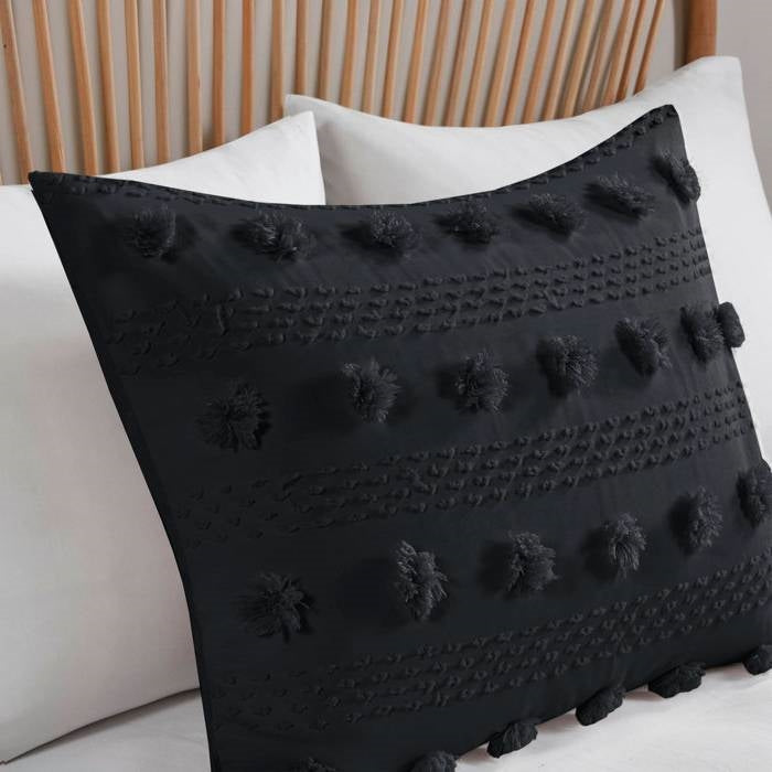 Twin/Twin XL 2 Piece Jacquard Pompom Microfiber Hypoallergenic Comforter Set, Black