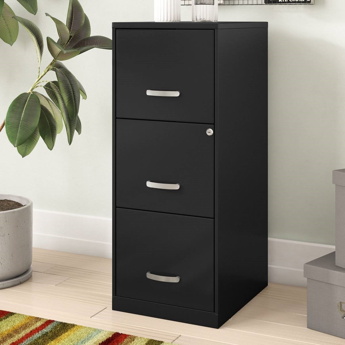 Black Metal 3-Drawer Vertical Key Locking Filing File Cabinet