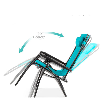 Blue Zero Gravity Folding Reclining Patio Lounge Chair w/ Canopy Sun Shade